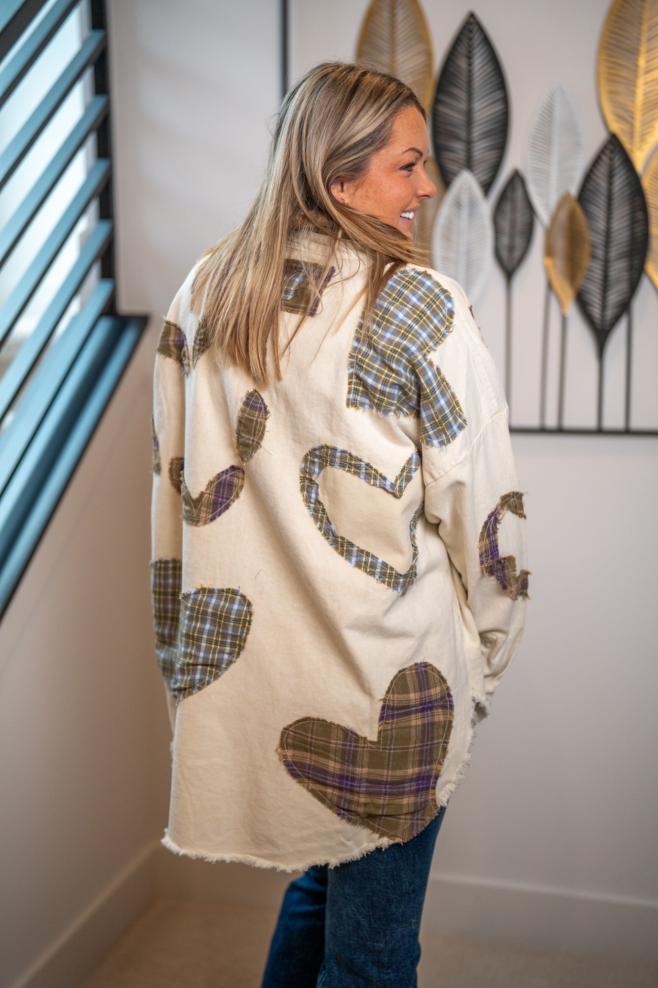 Oli & Hali Washed Plaid Heart Patchwork Shirt - Buttercup Lynne Boutique