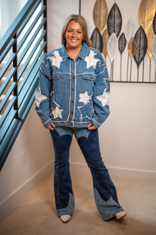 Oli & Hali - Washed Star Patch Denim Jacket - Buttercup Lynne Boutique