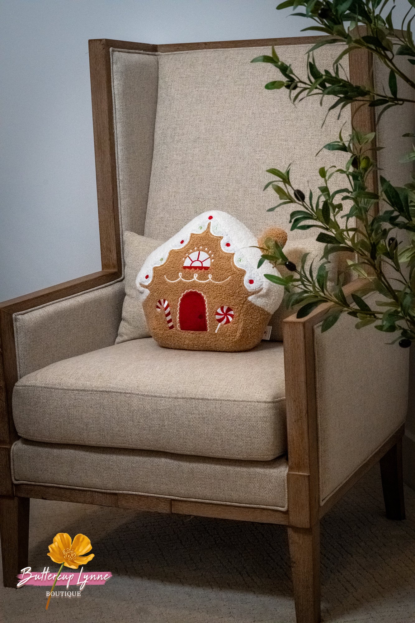 Sugarplum Gingerbread Cottage Pillow - Buttercup Lynne Boutique