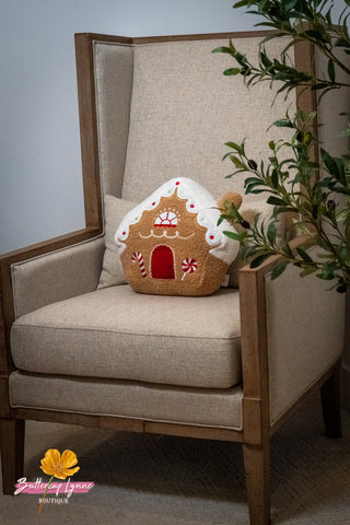 Sugarplum Gingerbread Cottage Pillow - Buttercup Lynne Boutique