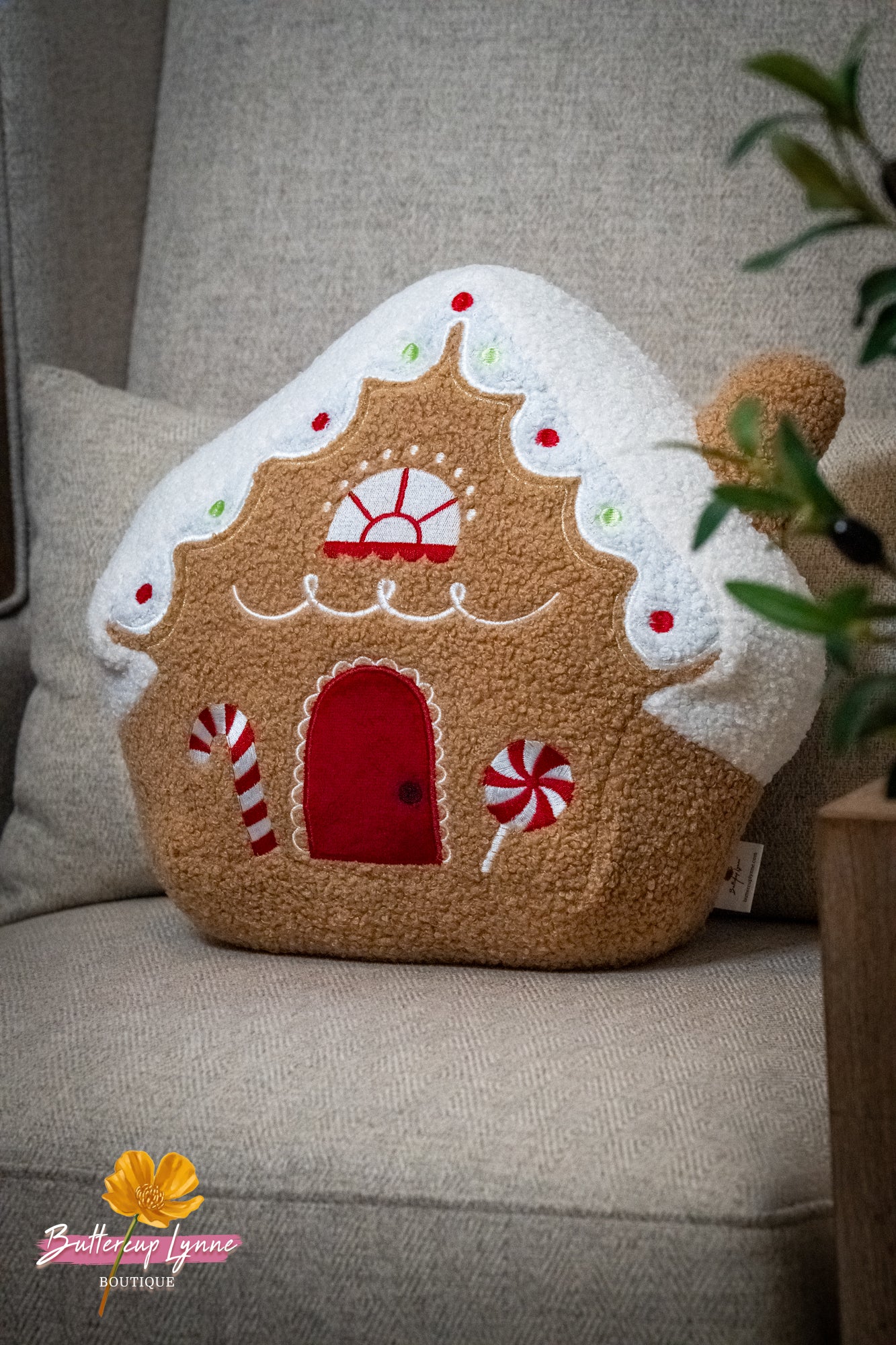 Sugarplum Gingerbread Cottage Pillow - Buttercup Lynne Boutique