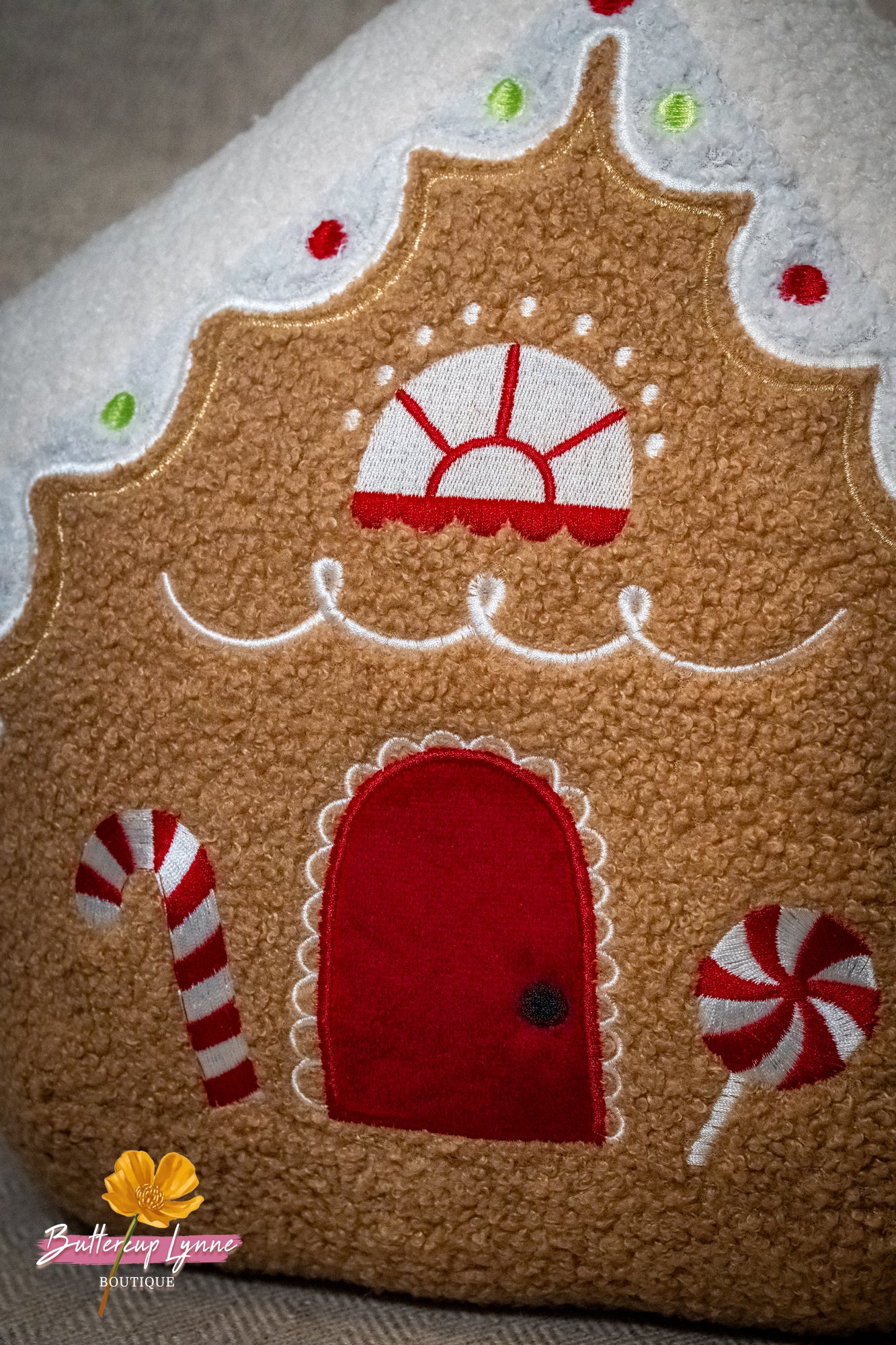 Sugarplum Gingerbread Cottage Pillow - Buttercup Lynne Boutique