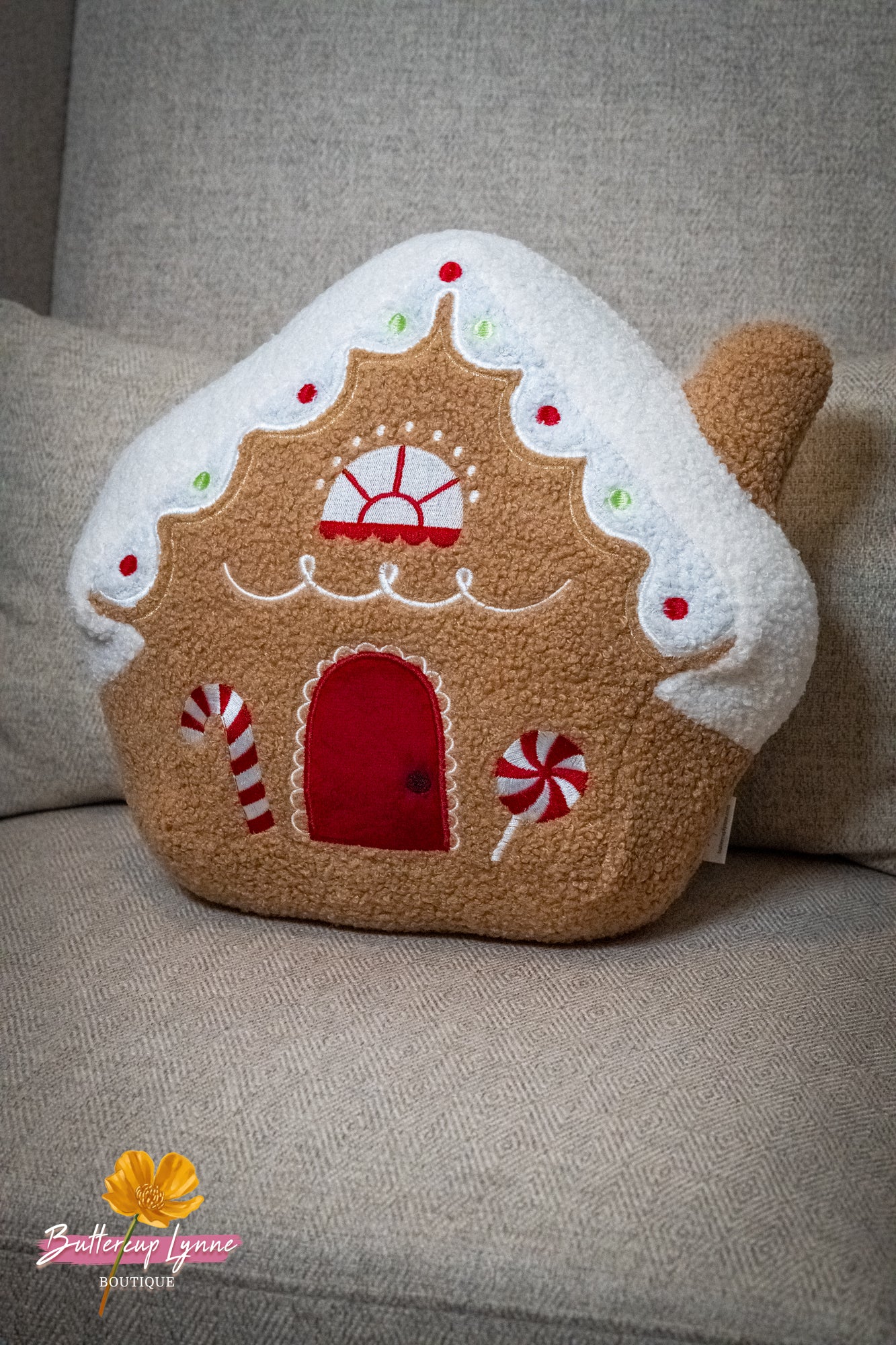 Sugarplum Gingerbread Cottage Pillow - Buttercup Lynne Boutique