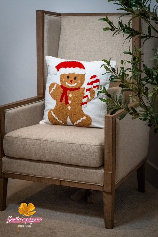 Candy Cane Gingerbread Santa Hooked Pillow - Buttercup Lynne Boutique