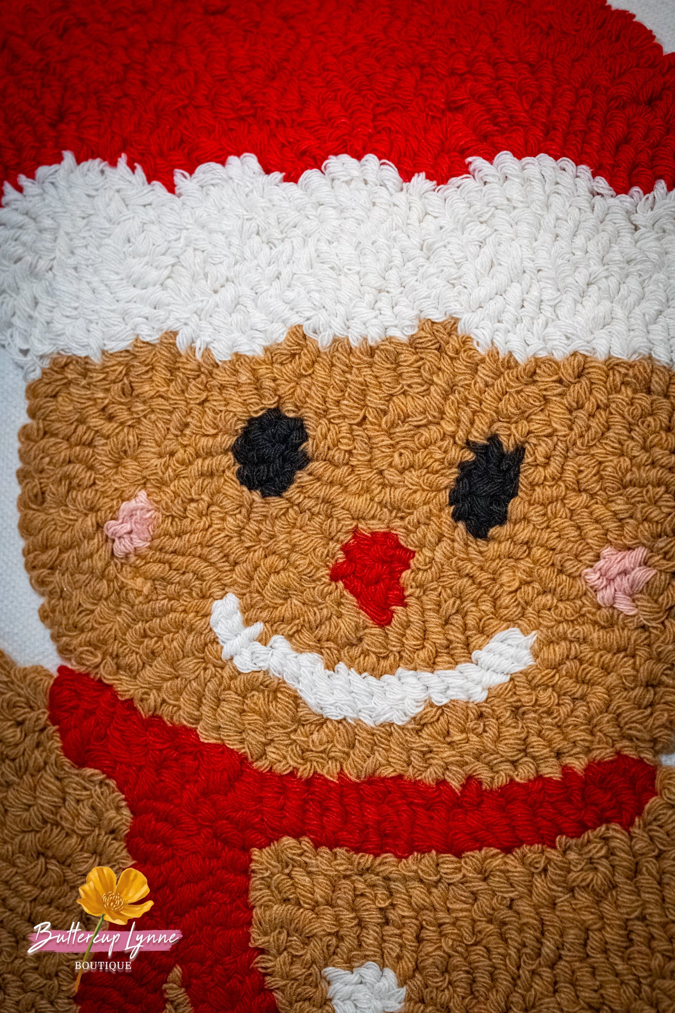 Candy Cane Gingerbread Santa Hooked Pillow - Buttercup Lynne Boutique