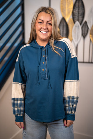 Blue Skies Patchwork Henley Hoodie Very J