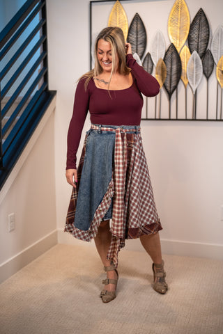 Gypsy Road Plaid Denim Skirt Oli & Hali