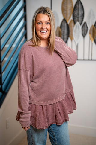 Easel Baby Rib Mineral Washed Ruffle Bottom Tunic - Buttercup Lynne Boutique