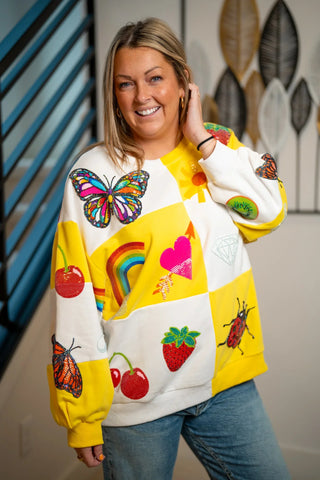 Sunshine Sparkle Checkered Sweatshirt Sequin Icon Queen of Sparkles