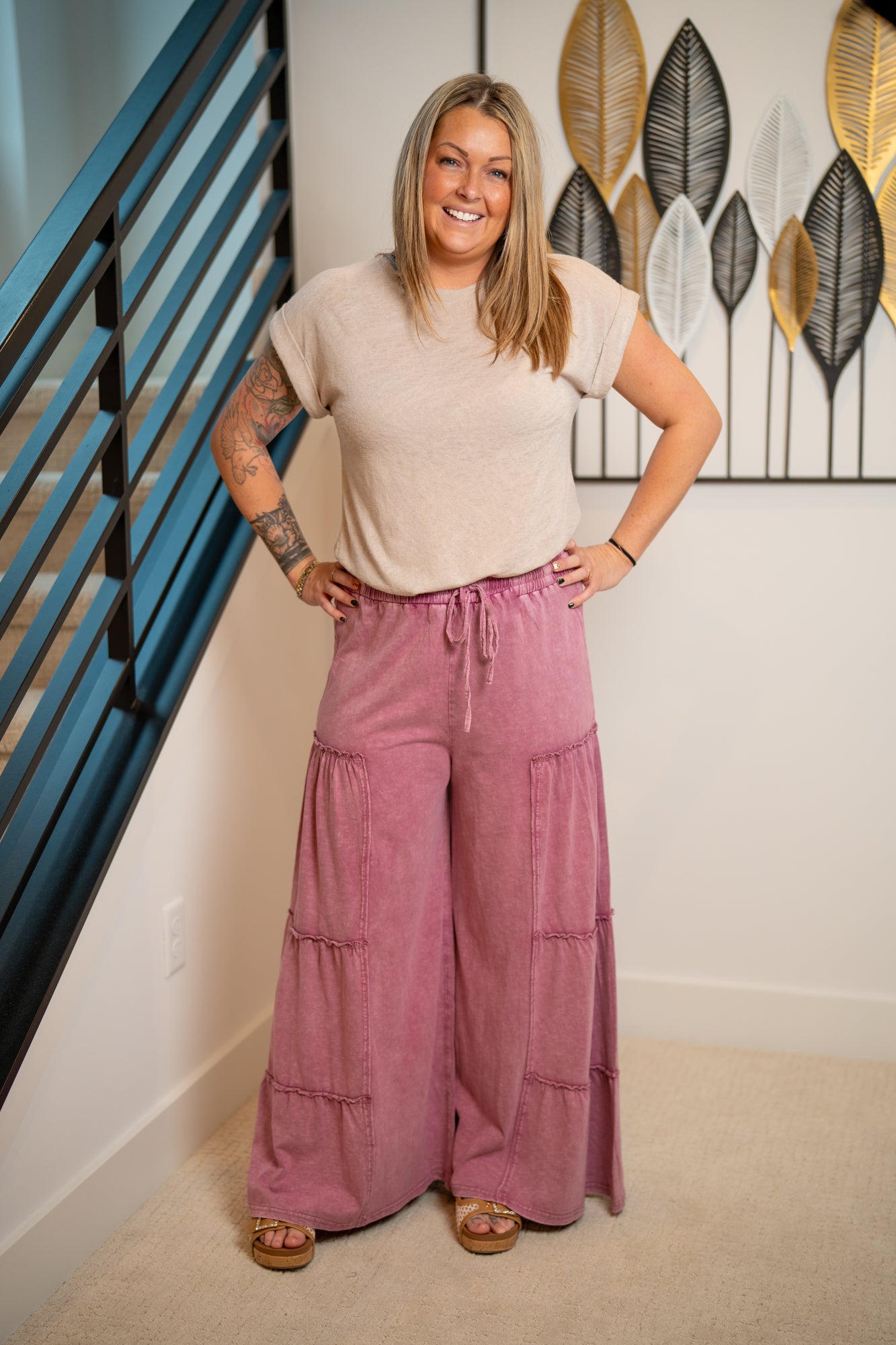 Easel Mineral Washed Tiered Pants