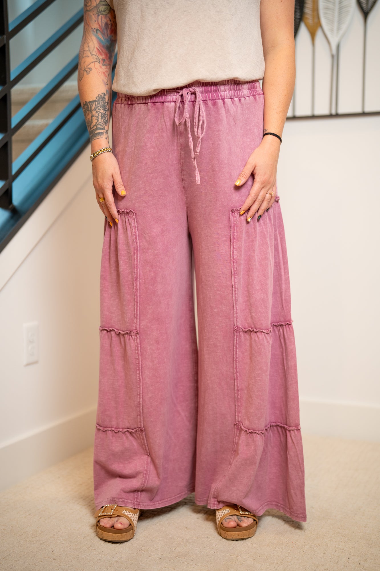 Easel Mineral Washed Tiered Pants