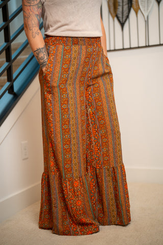 Easel Smocked Waist Ruffle-Hem Pants - Buttercup Lynne Boutique