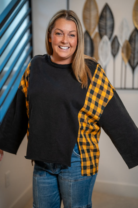 Mello Spooky Face Jack-O’-Lantern Top – Halloween Plaid Accent - Buttercup Lynne Boutique