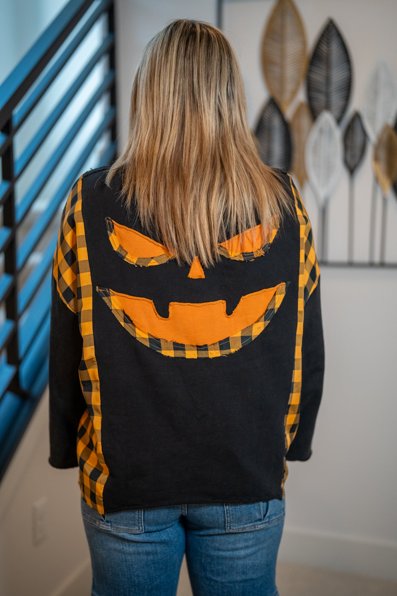 Mello Spooky Face Jack-O’-Lantern Top – Halloween Plaid Accent - Buttercup Lynne Boutique