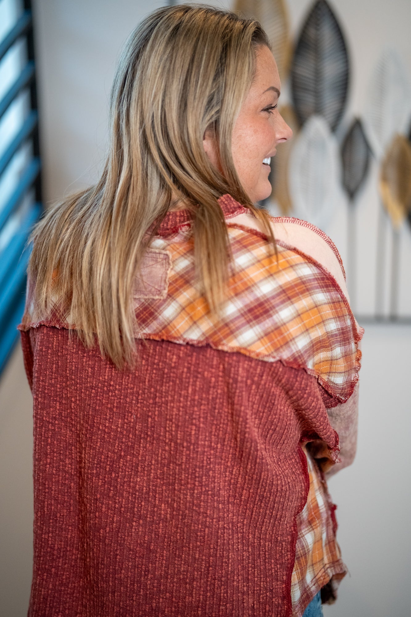 Oli & Hali Plaid Mixed Oversized Top