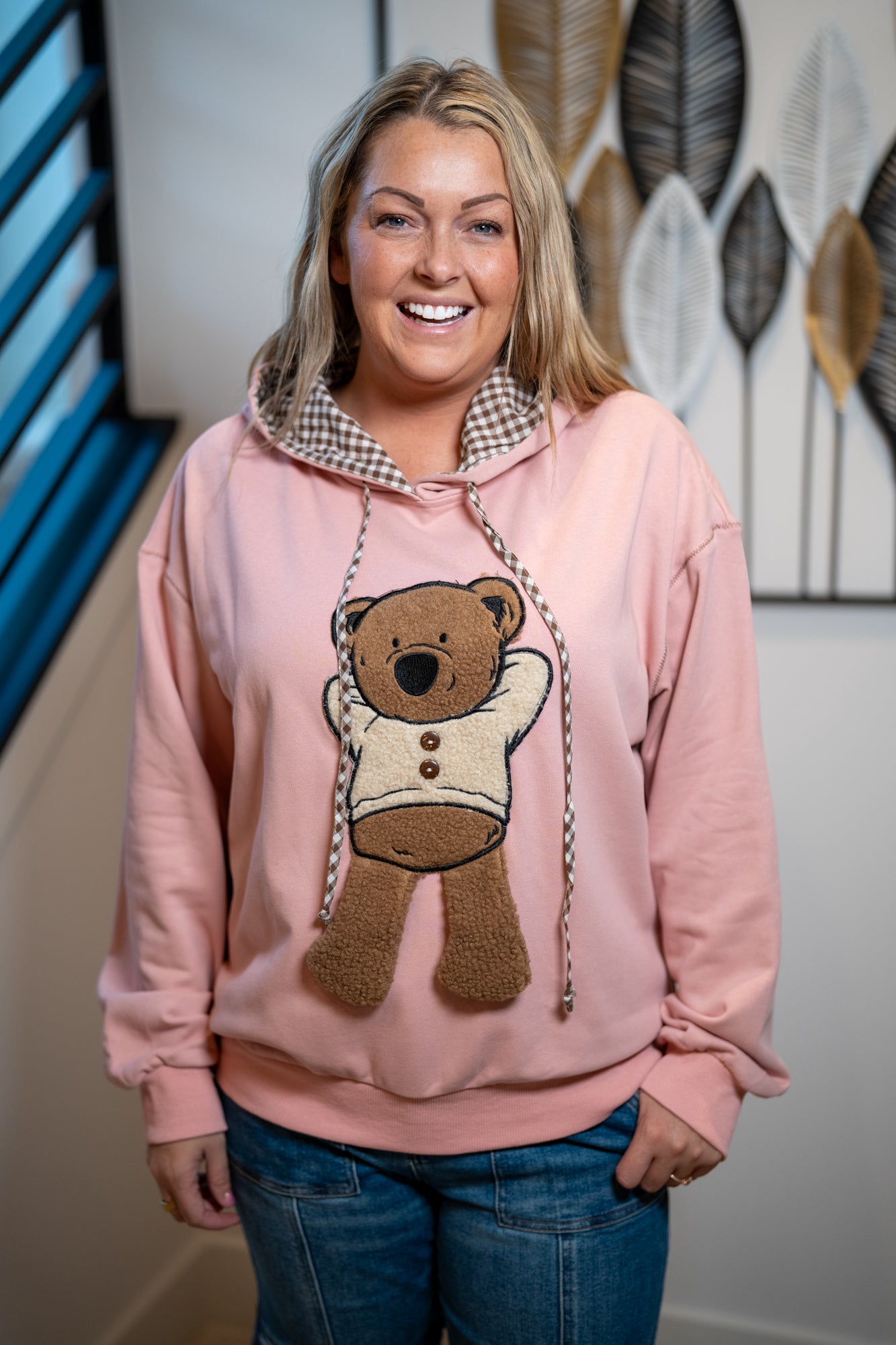 Easel Teddy Bear Patch Pullover Hoodie - Buttercup Lynne Boutique