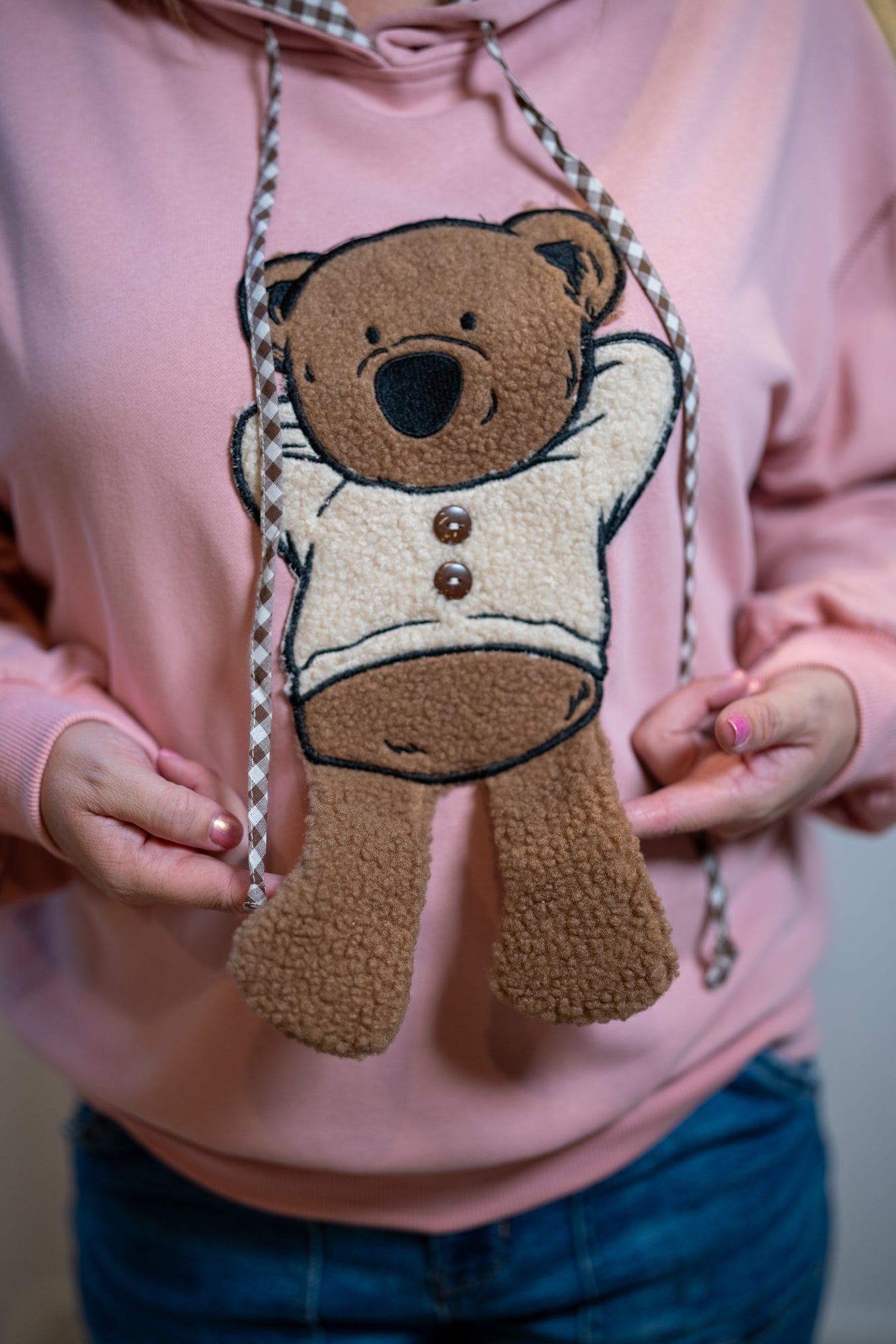 Easel Teddy Bear Patch Pullover Hoodie - Buttercup Lynne Boutique