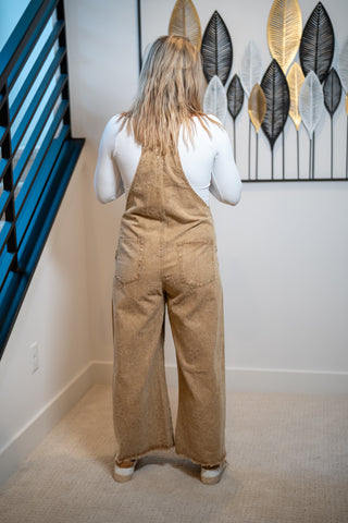 Easel Flower Pattern Washed Jumpsuit