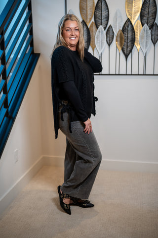 Easel Half Sleeve Knitted Poncho - Buttercup Lynne Boutique