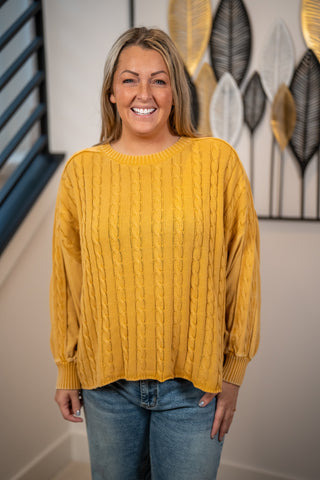 Cozy Days Mineral Washed Cable Knit Sweater