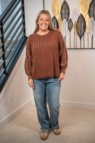 Cozy Days Mineral Washed Cable Knit Sweater
