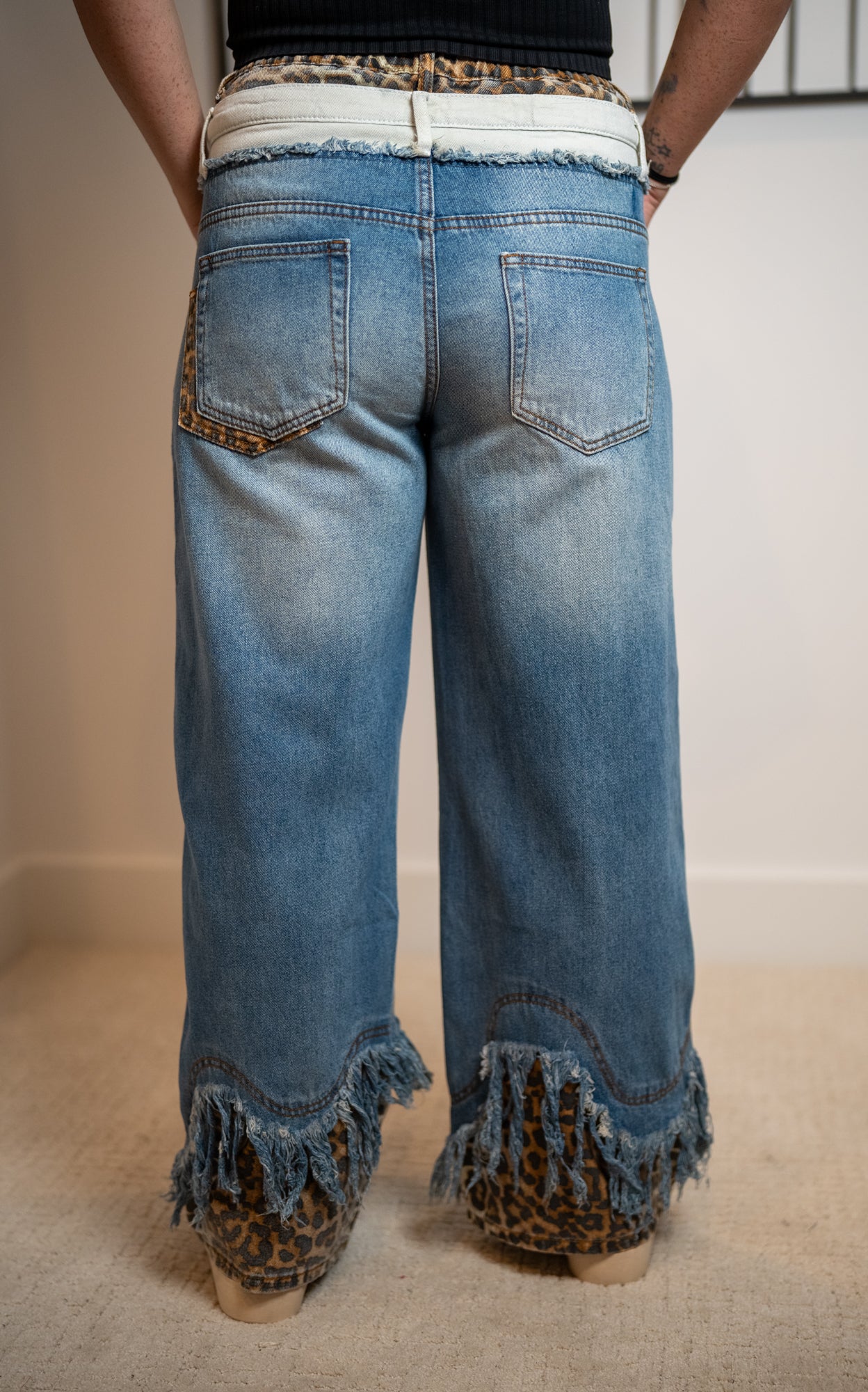 Oli & Hali Washed Double Waisted with Frayed Hem Jeans