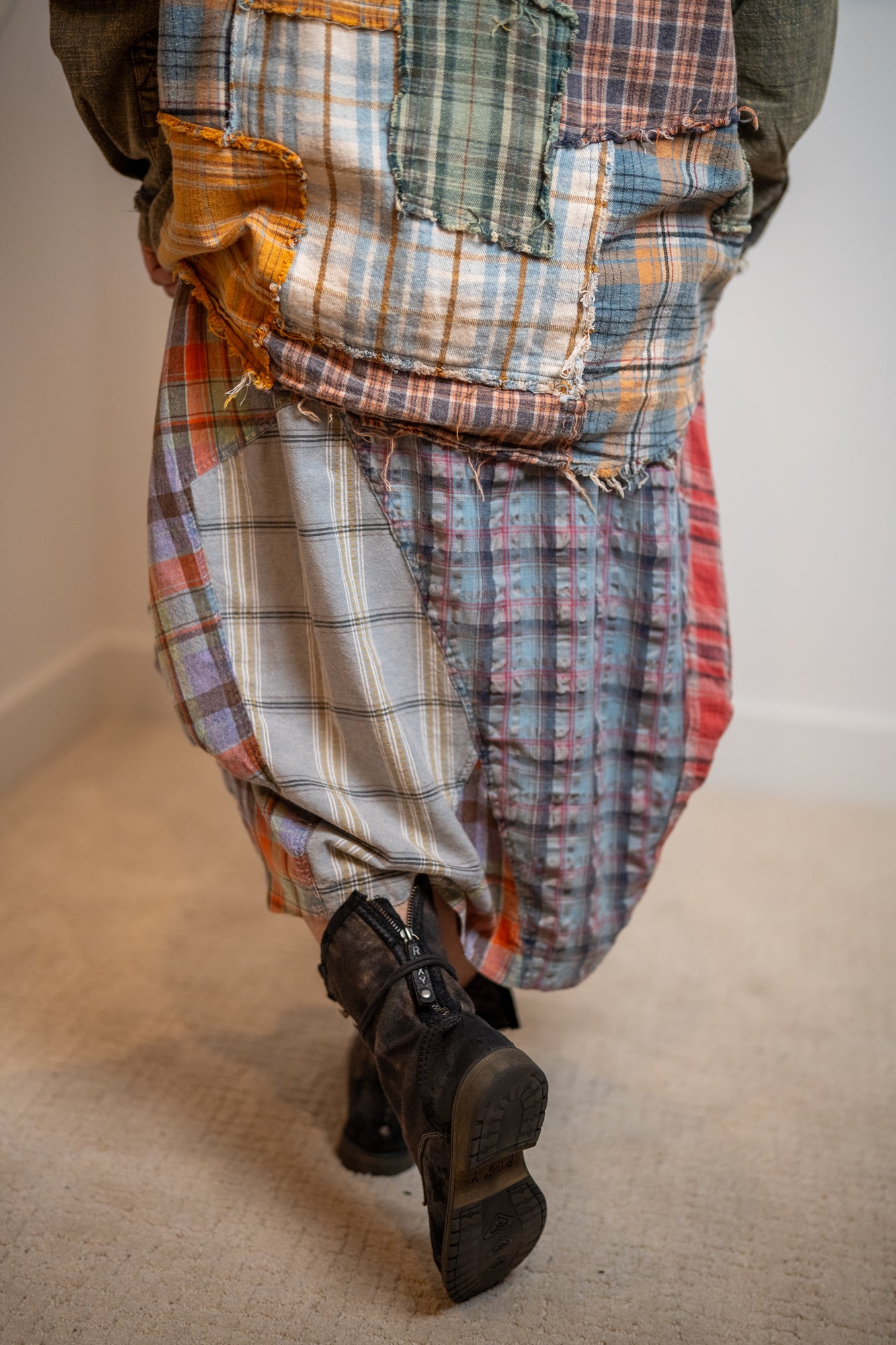 Oli & Hali Washed Plaid Mix Midi Bubble Skirt