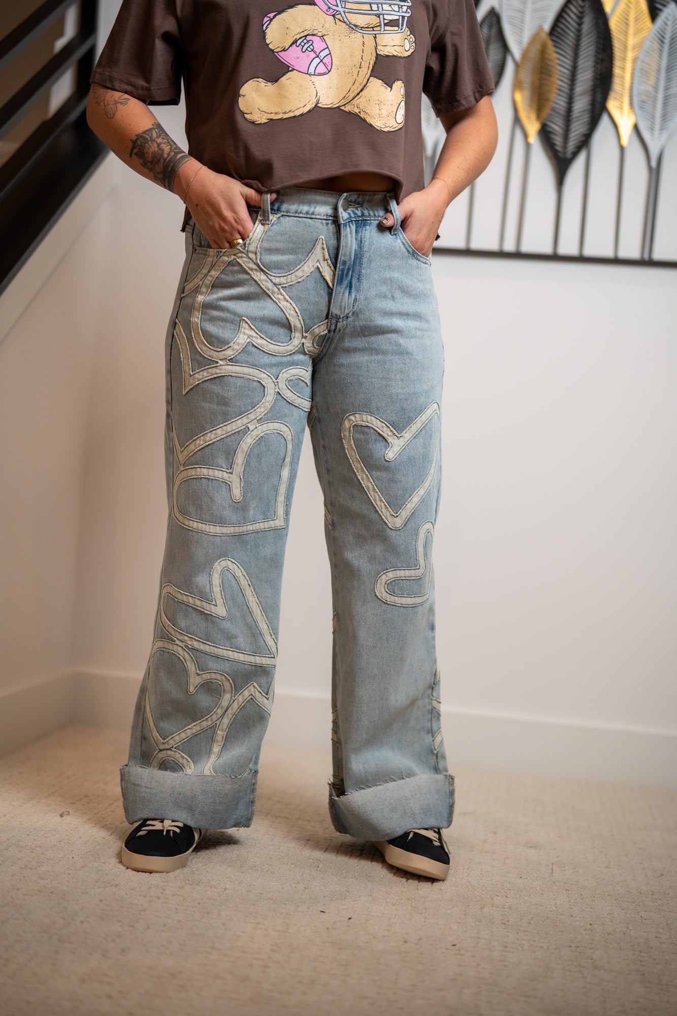 Oli & Hali Washed Heart Patch Denim Jeans