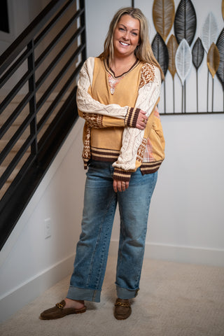 Oli & Hali Washed Fabric Mix Sweater Top in Coffee