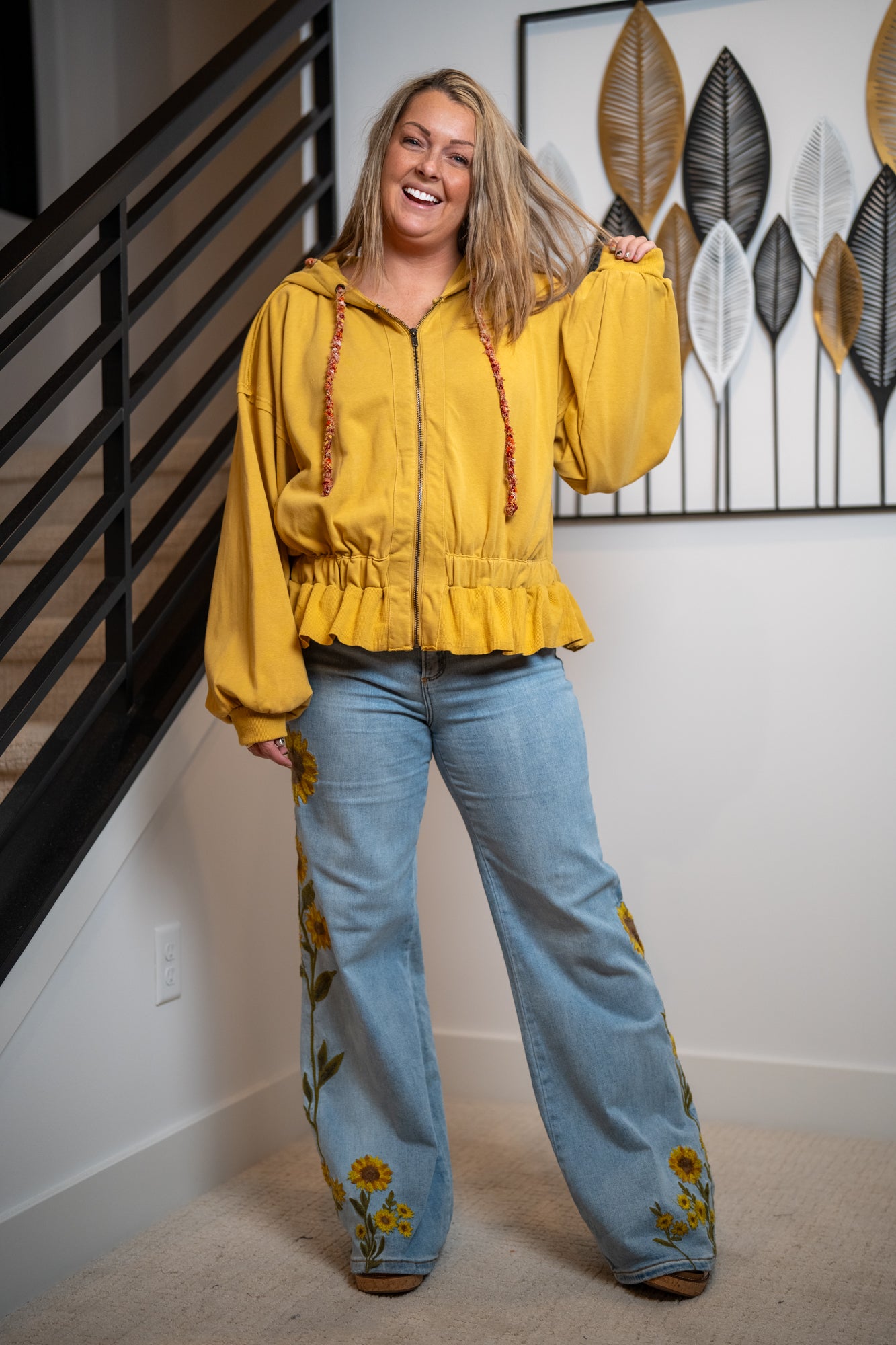 Oli & Hali Washed Zip-Up Hooded Oversized Jacket – Mustard