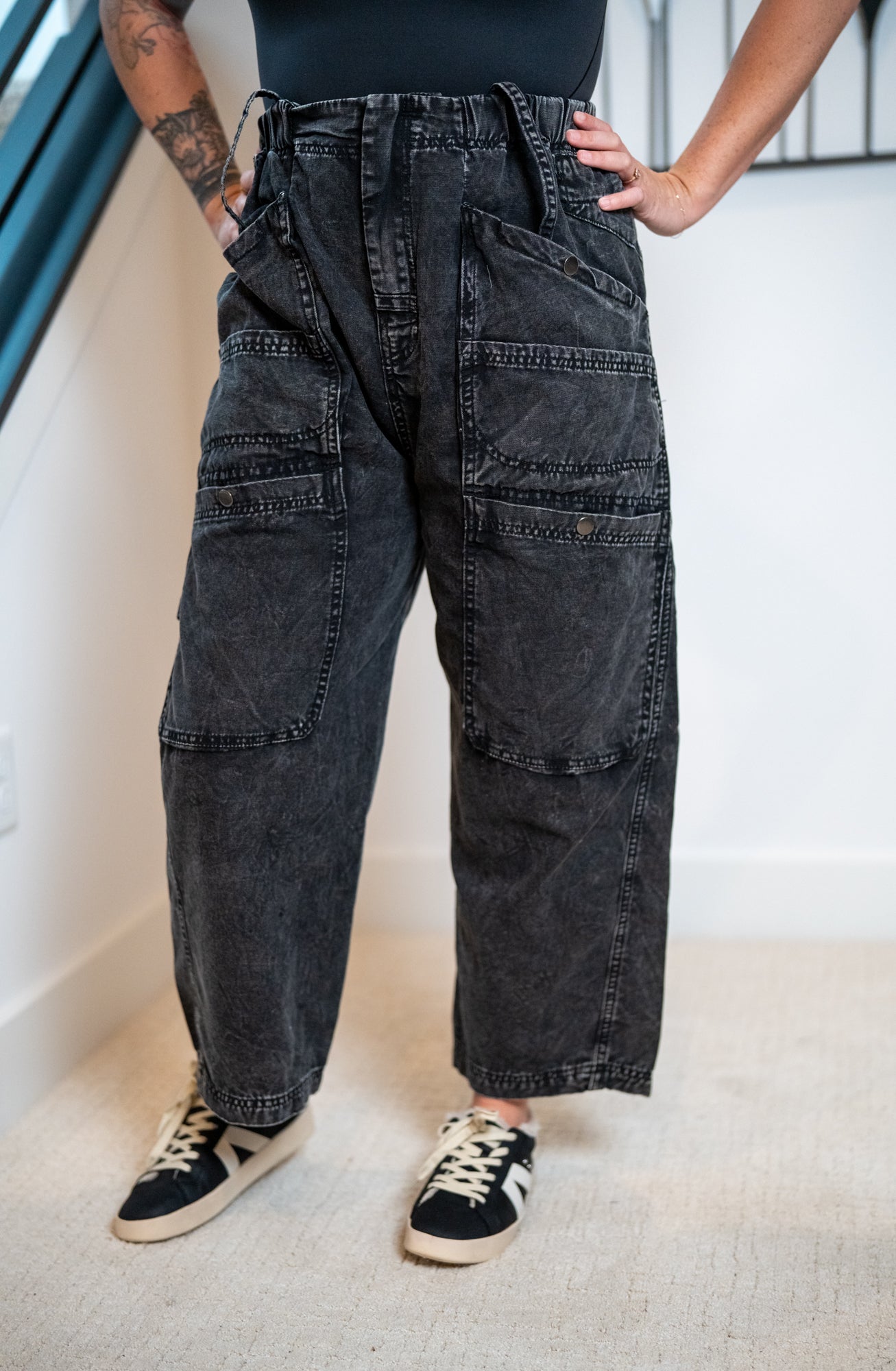 Oli & Hali Mineral Washed Wide Leg Cargo Denim Jeans