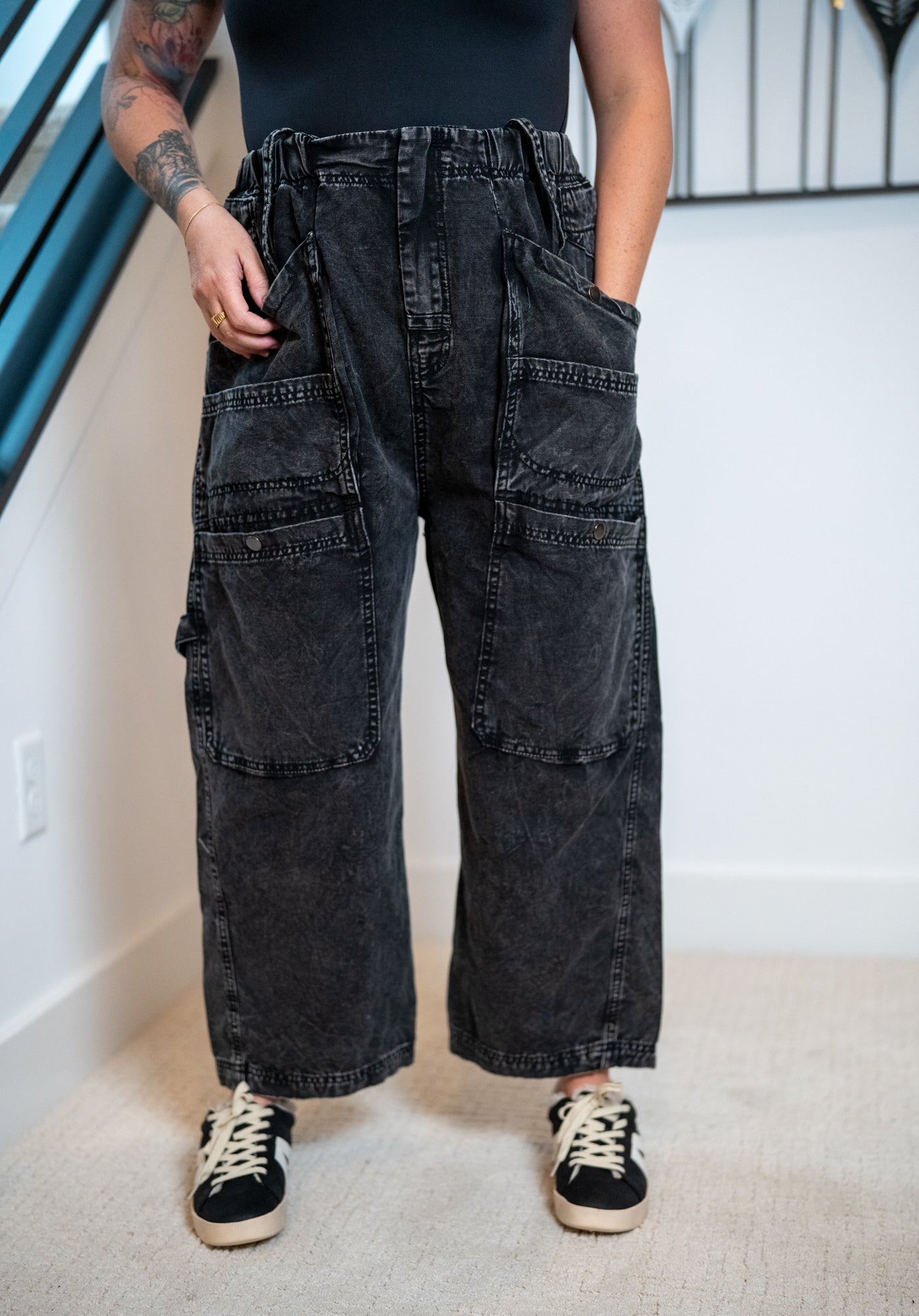 Oli & Hali Mineral Washed Wide Leg Cargo Denim Jeans