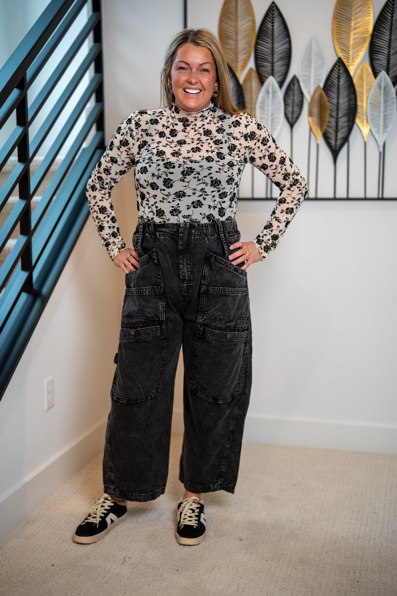 Oli & Hali Long Sleeve Merrow Hem Flocking Flower Mesh Top