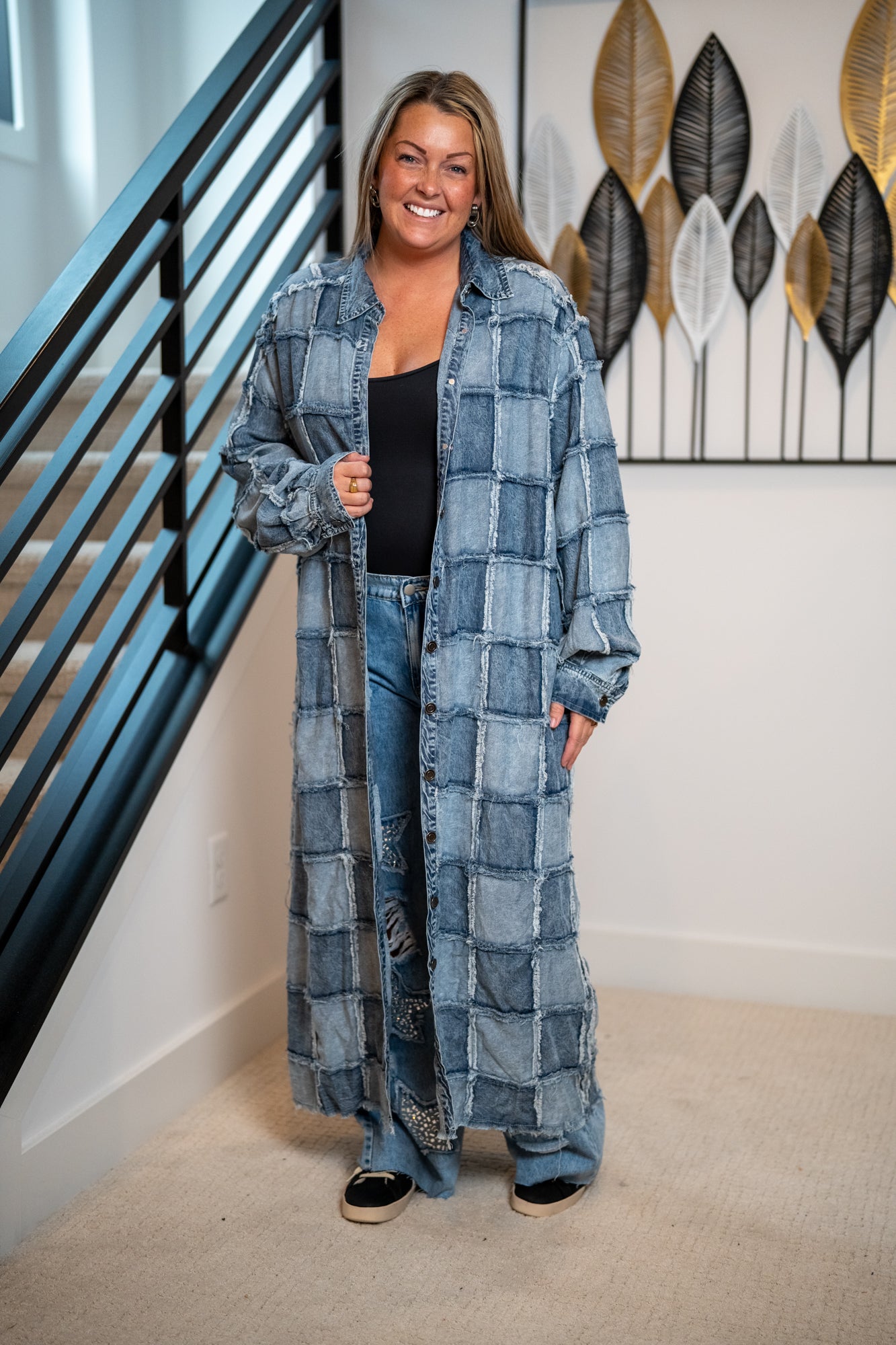 Oli & Hali Washed Square Patchwork Tencel Long Shirt