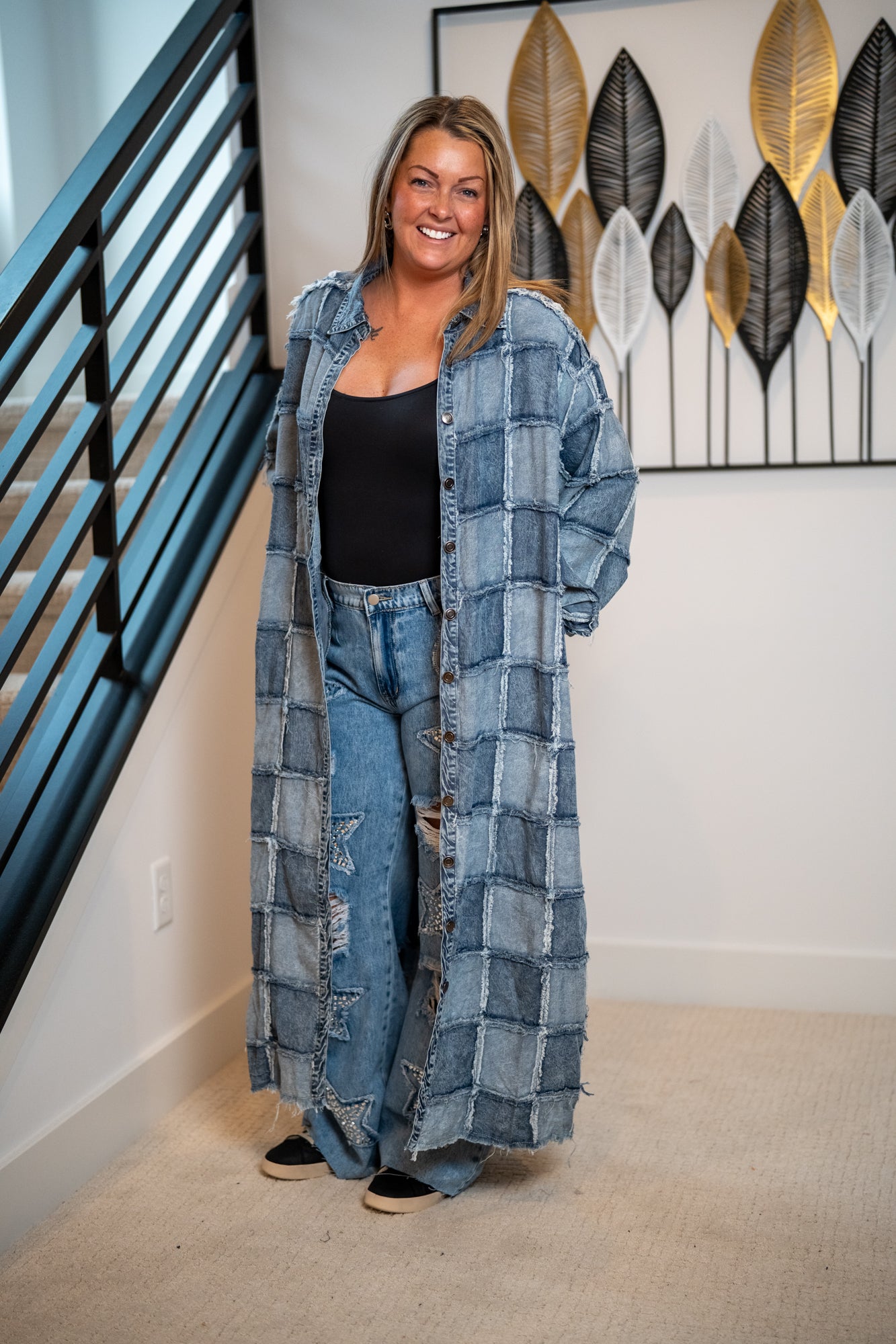 Oli & Hali Washed Square Patchwork Tencel Long Shirt