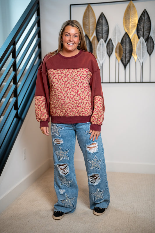 Easel Quilted Print Pullover