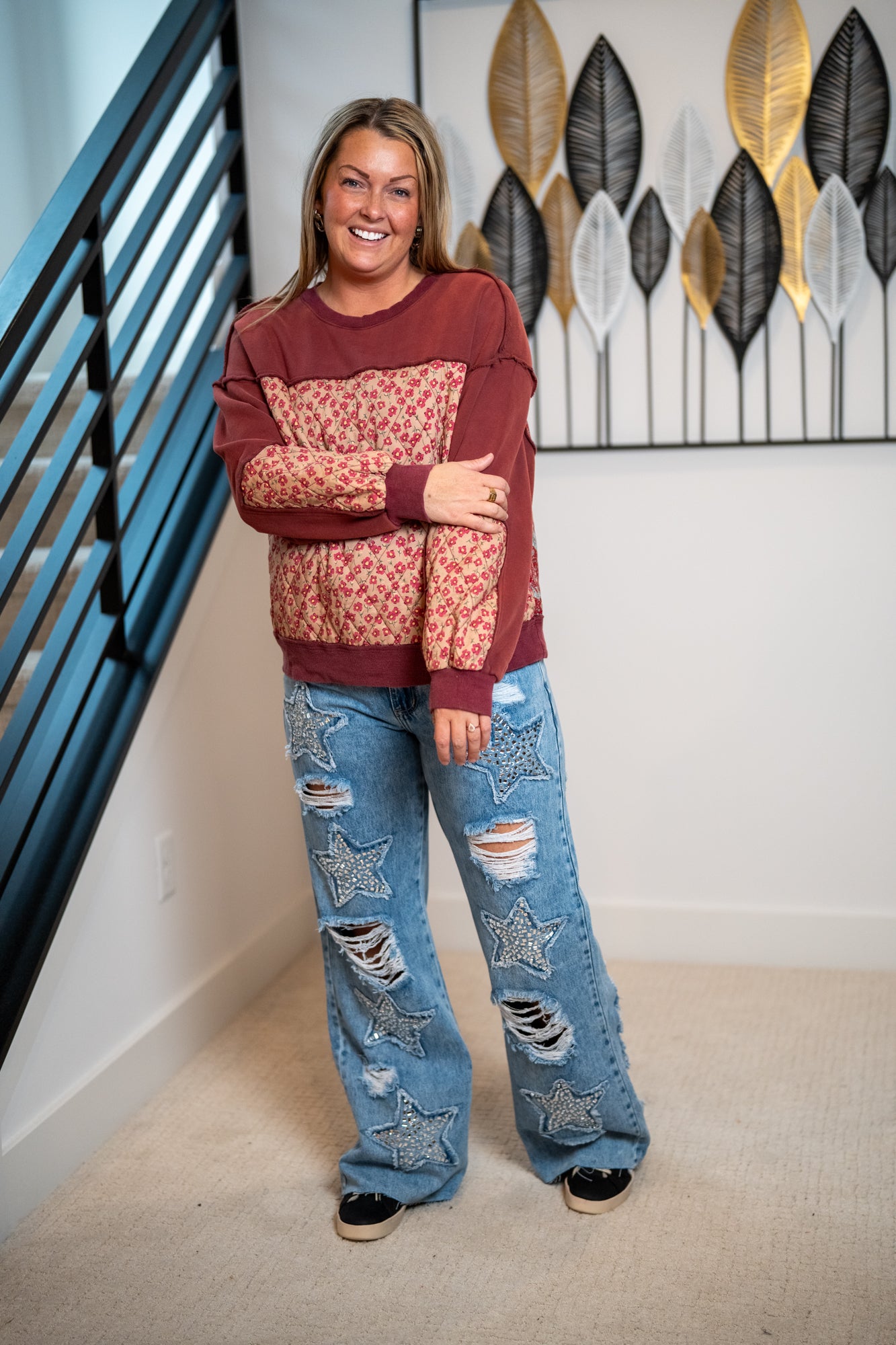 Easel Quilted Print Pullover