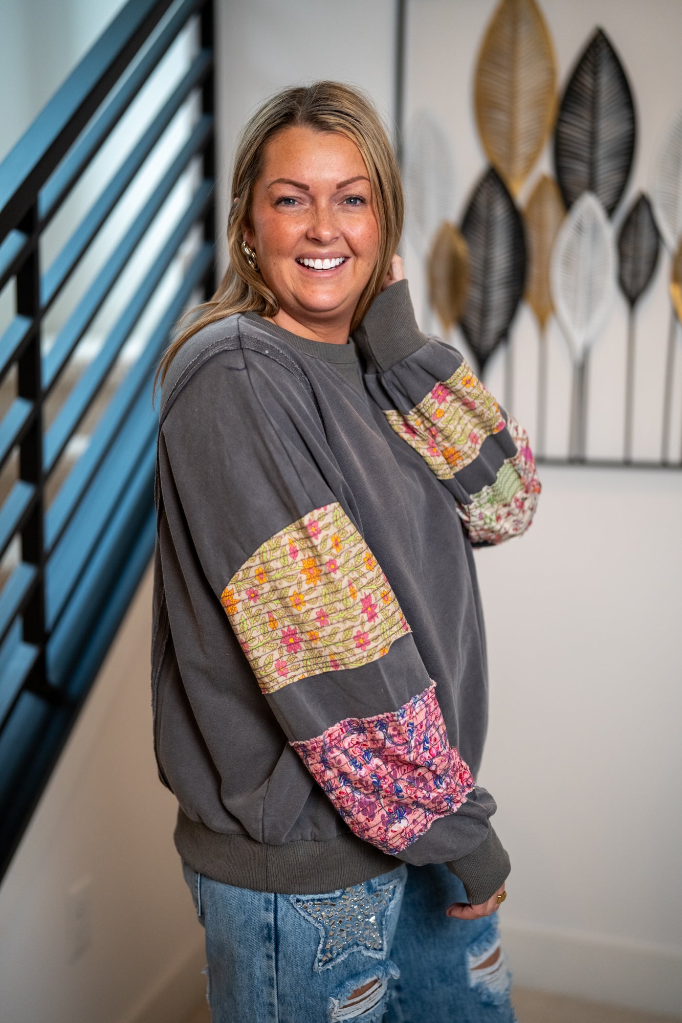 Easel Quilted Mix Print Pullover