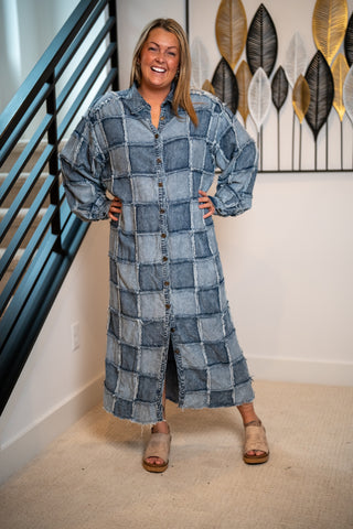 Oli & Hali Washed Square Patchwork Tencel Long Shirt