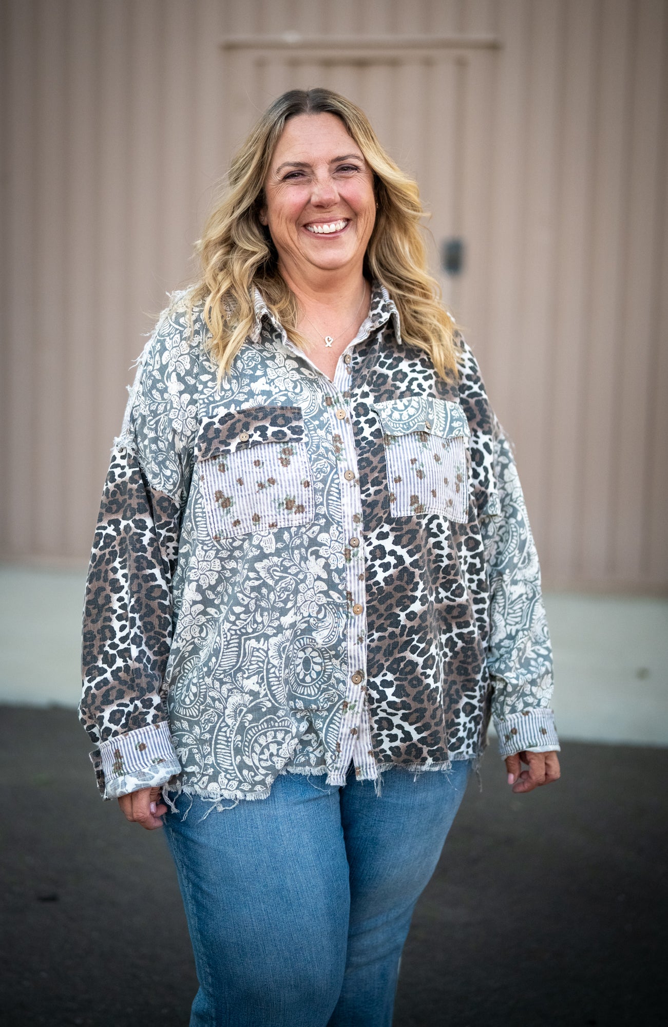 Oli & Hali Washed Paisley Leopard Button Down Shirt