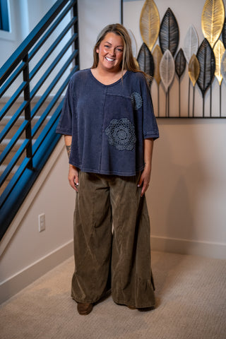 Easel Washed Baby Corduroy Palazzo Pants