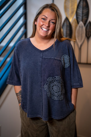 Easel Crochet Patch Thermal Top