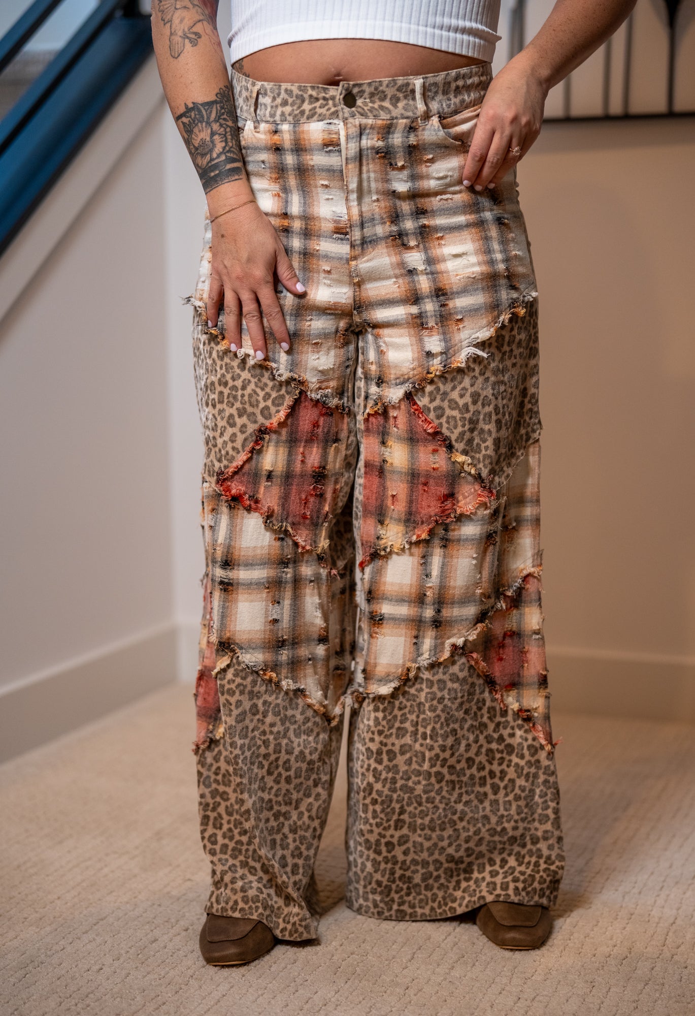 Oli Hali Washed Plaid Leopard Pants