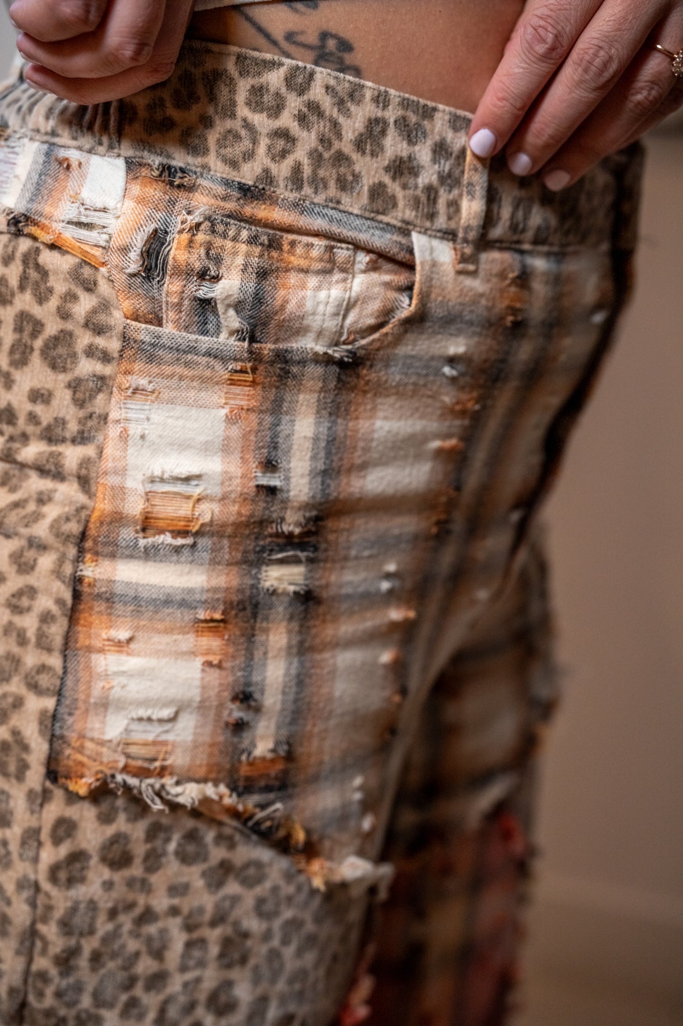 Oli Hali Washed Plaid Leopard Pants