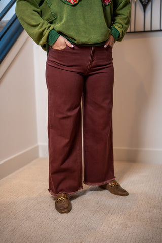 Vintage Wine High-Waisted Twill Pants Easel