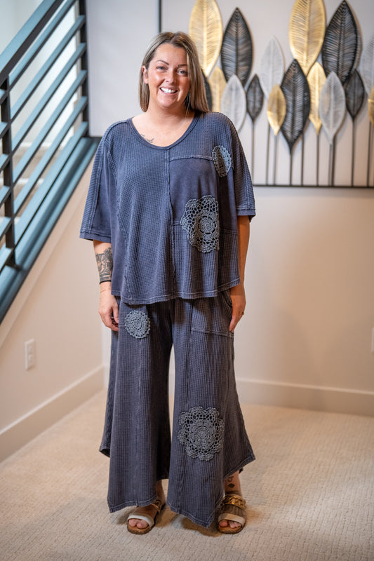 Easel Crochet Patch Thermal Pants