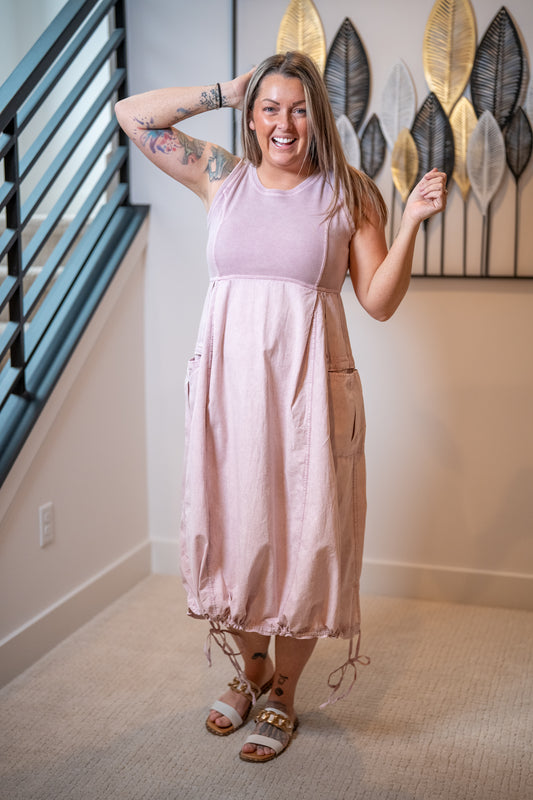 Easel Mineral Wash Cargo Maxi Dress – Mauve