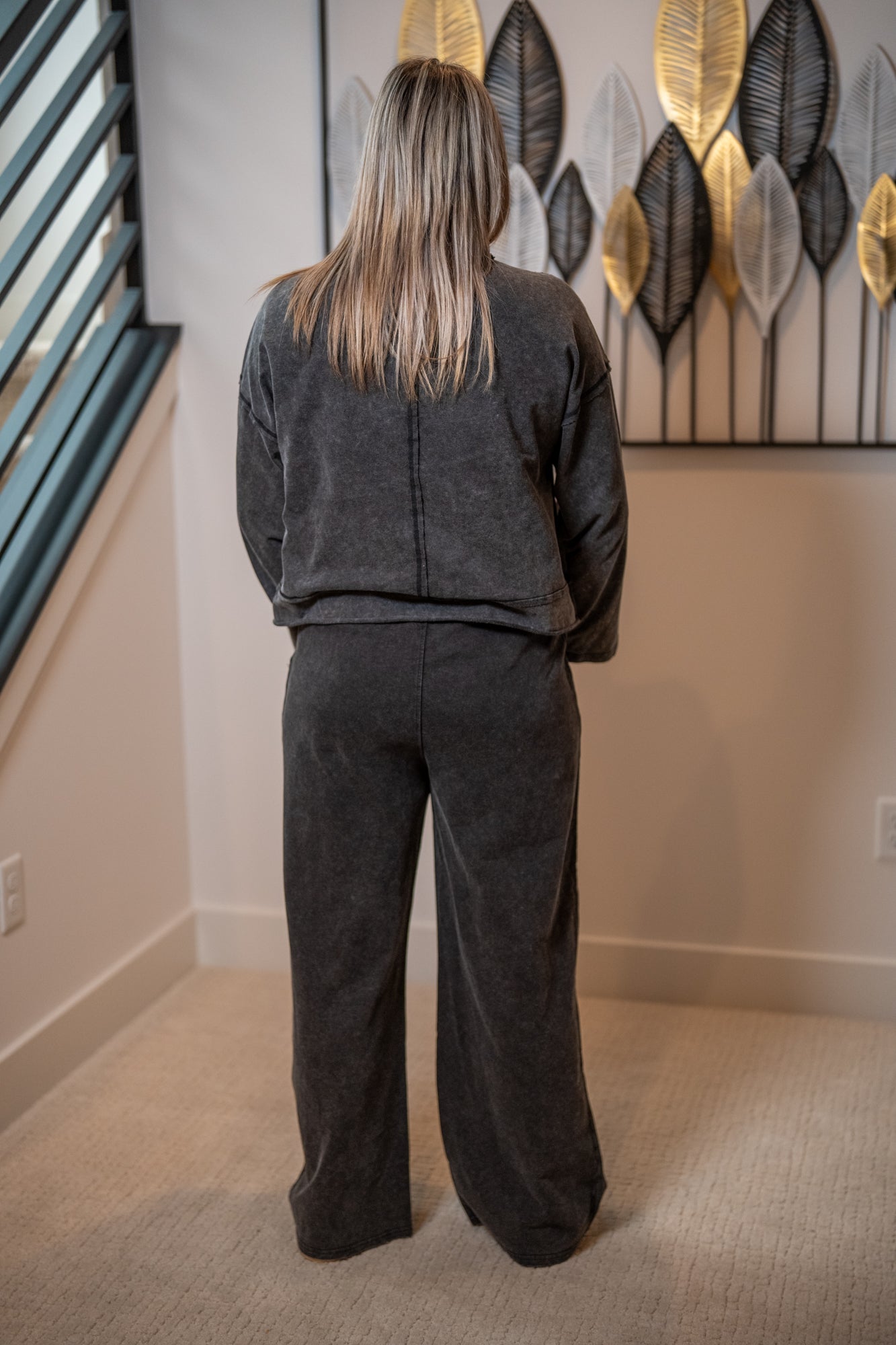 Mineral Washed Casual Knit Top & Pants Set