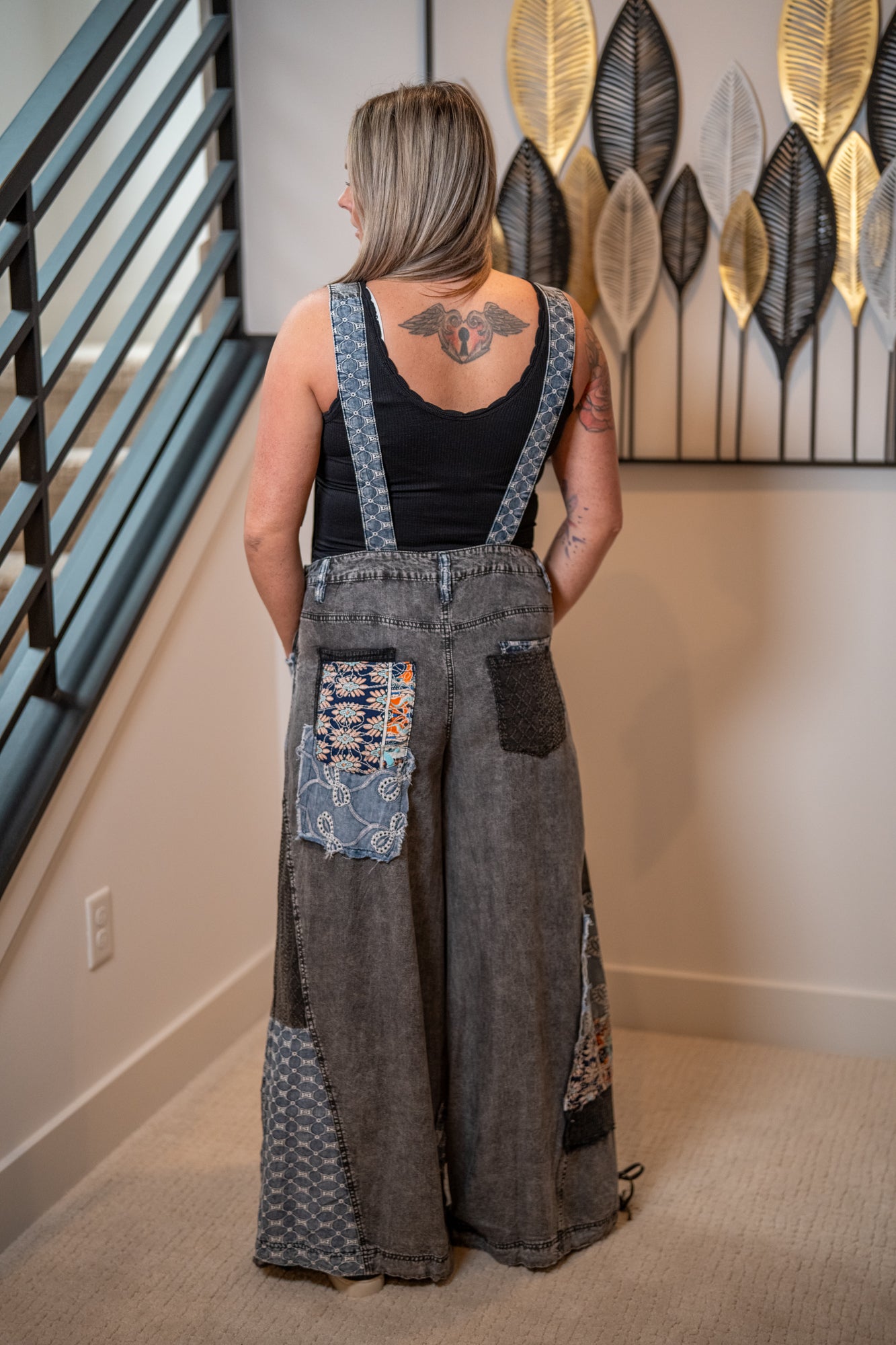 Multi Patch Denim Overalls