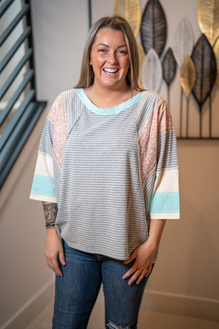 Striped Boho Floral Patchwork Top Easel